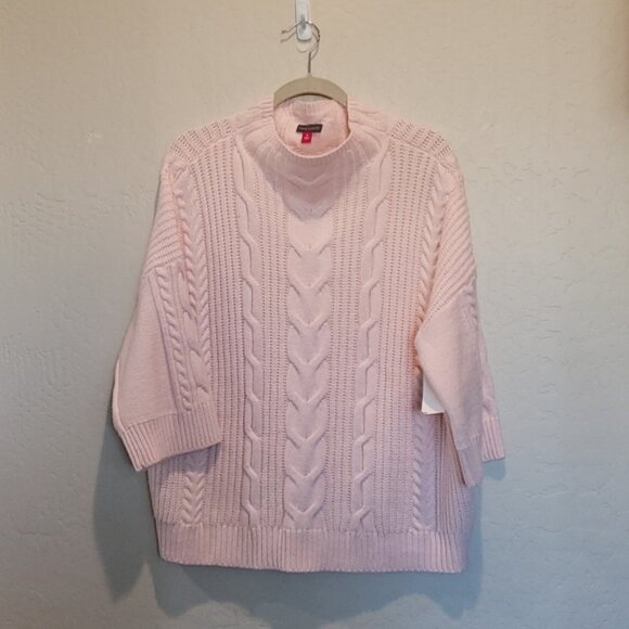 Vince Camuto Elbow Sleeve Cable Stitch Sweater Pullover Pink NWT Size XL - Picture 1 of 11